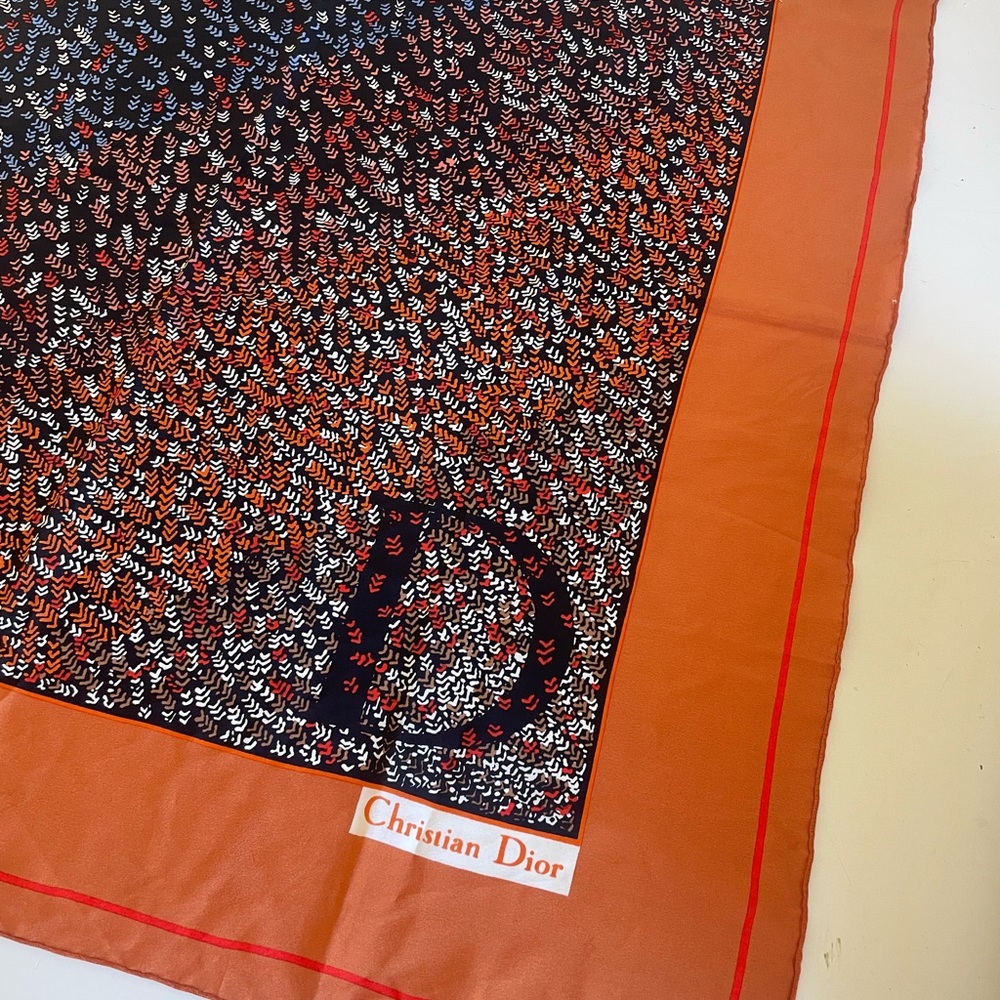 Dior Orange, Black & White Patterned Silk Scarf